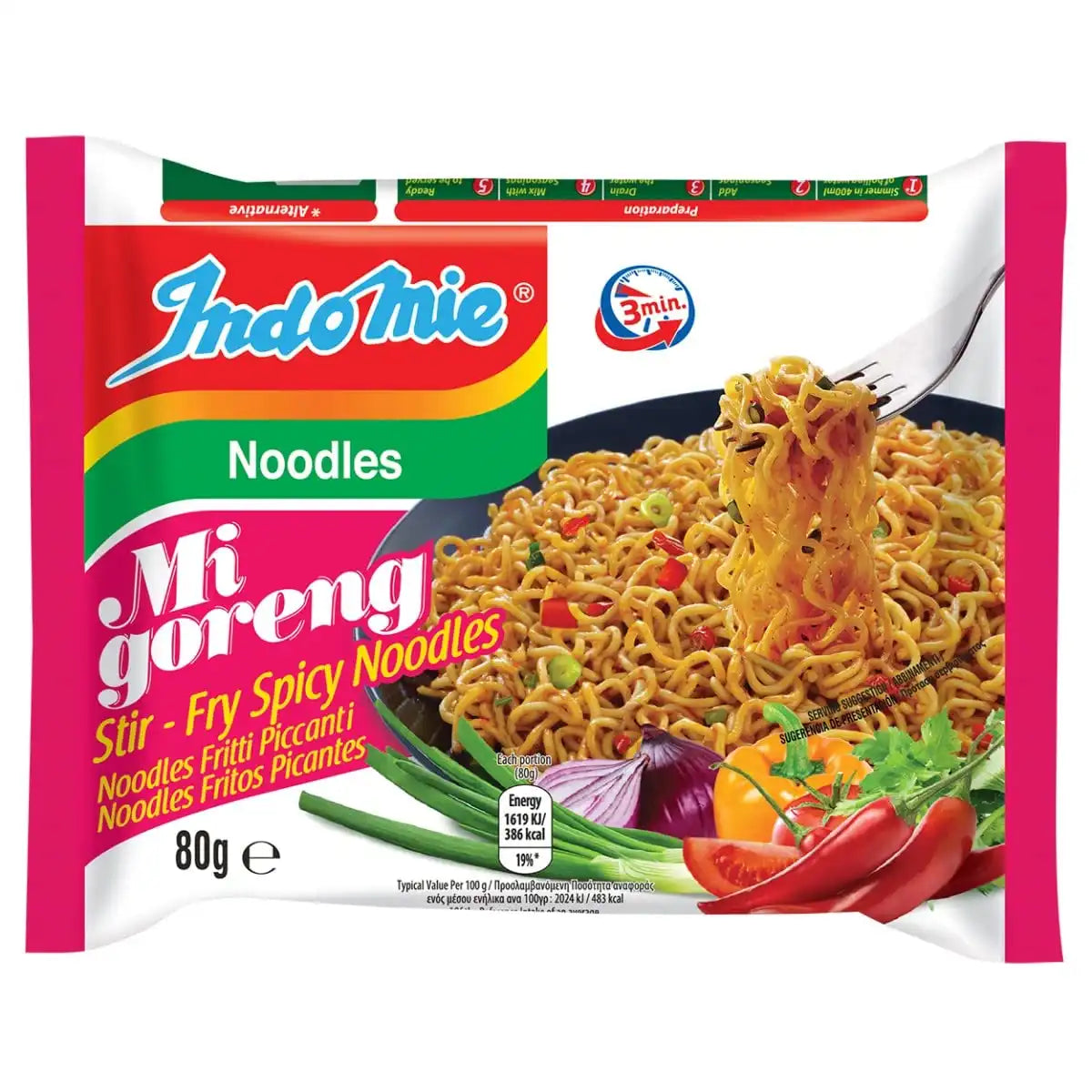 Indomie Mi Goreng Instant Stir Fry Noodles, Halal Certified, Hot & Spicy/Pedas Flavor (Pack of 30), 2.82 Ounce (Pack of 30)