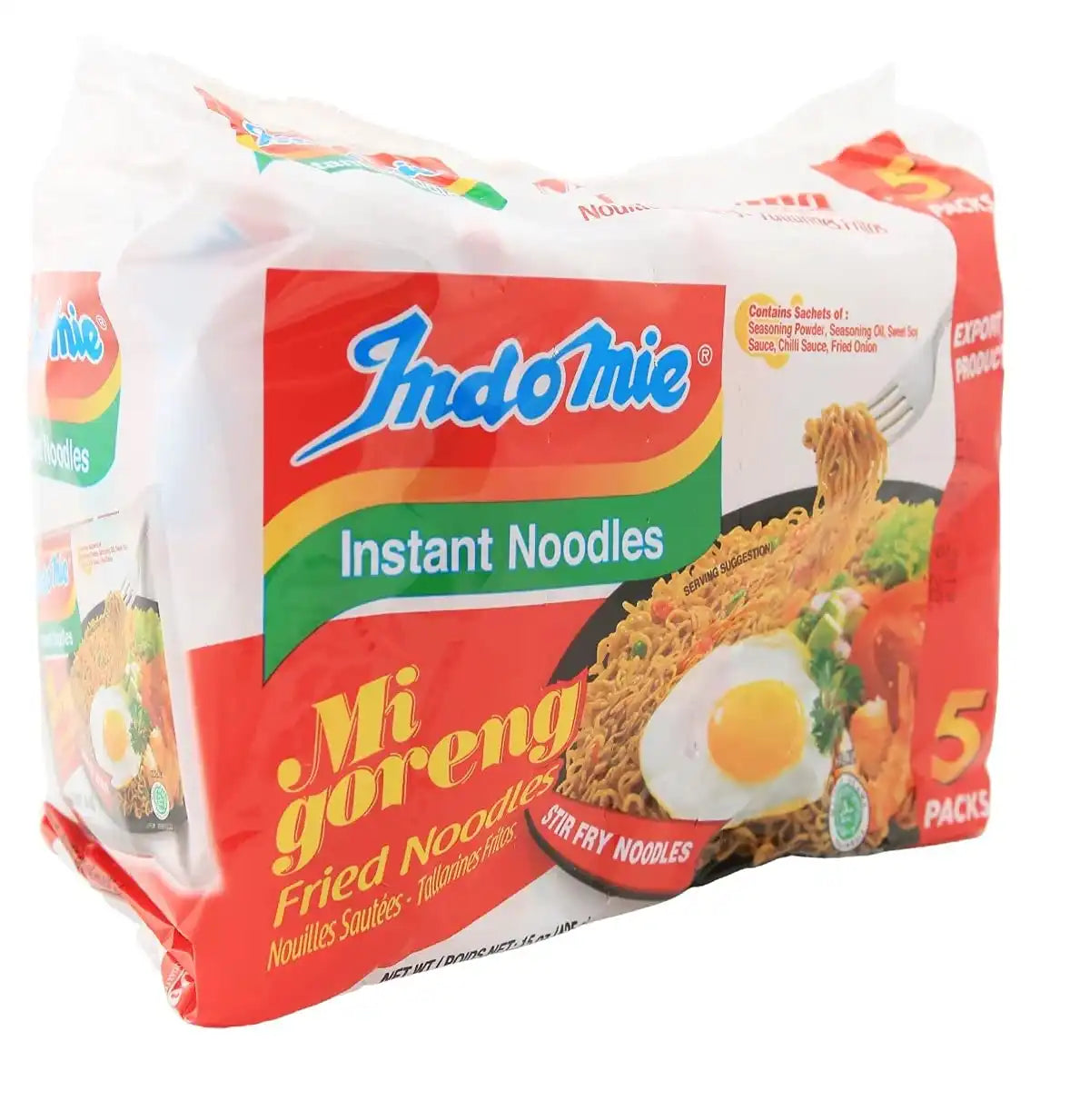 Indomie Mi Goreng Instant Stir Fry Noodles, Halal Certified, Original Flavor, 5 Count - Pack of 6